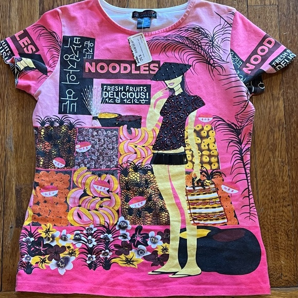 Custo Barcelona Tops - Custo Barcelona Pink Graphic Noodles Short Sleeve Tee